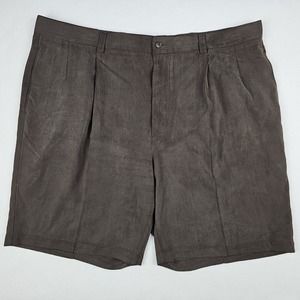 Tommy Bahama 100% Silk Shorts Mens 42 Brown Pleated Front Comfort Waist Golf